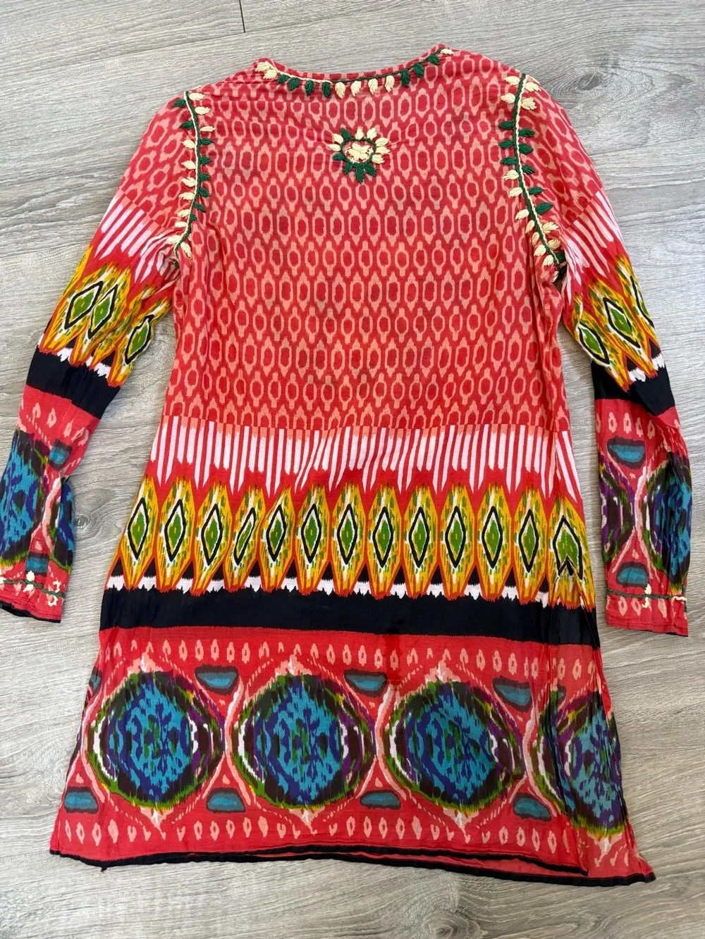 J. Peterman Red Multi-Color Embroidered Tunic Dress - boho hippie eclectic artsy